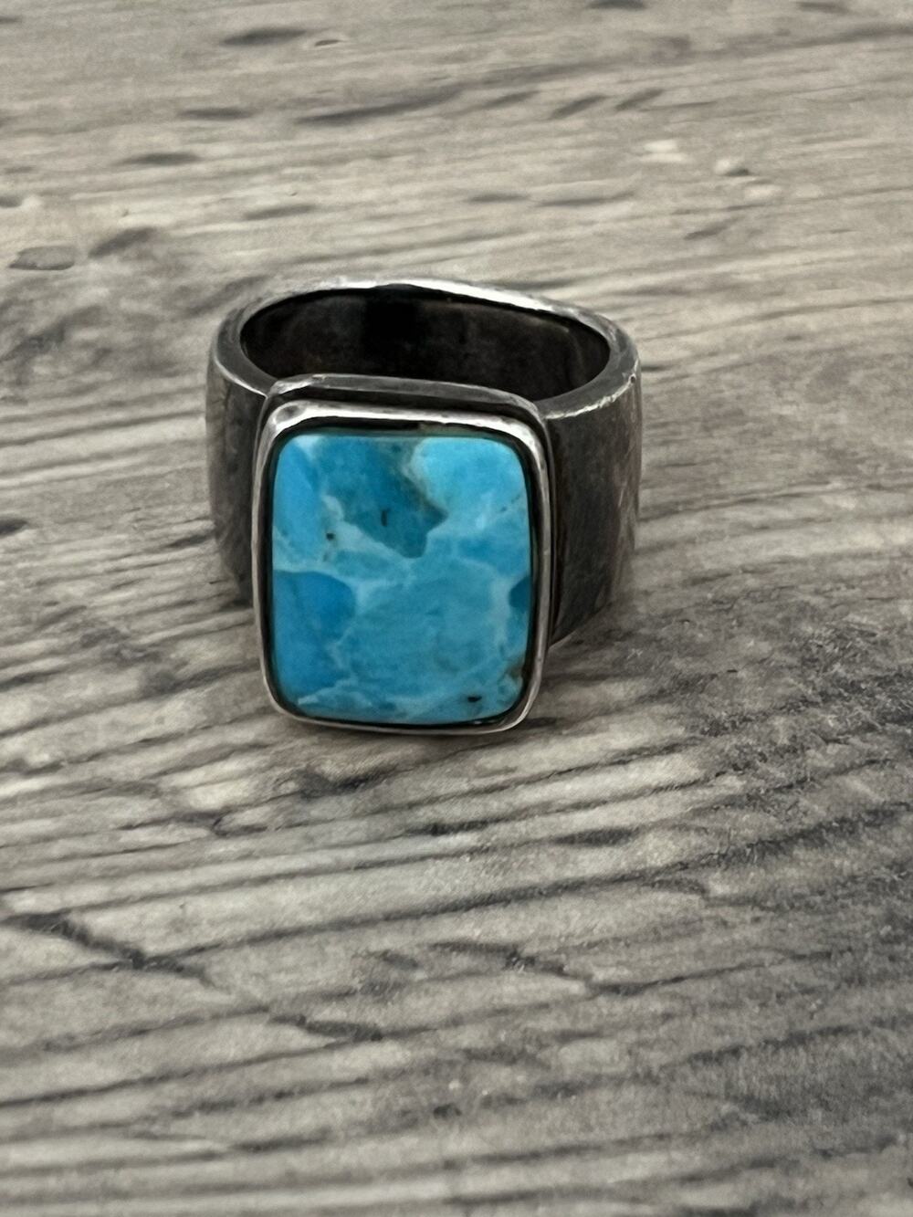 NK Thailand 925 Sterling Silver turquoise ring Rectangle Square Approx Size 7.5